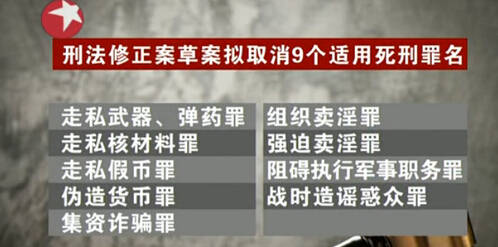 刑法修正案擬取消9個(gè)“死刑罪名”